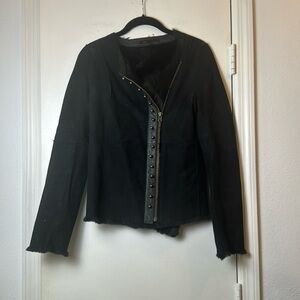 Maje Black Zip Up 100% Rabbit Fur Fitted Jacket Size Small